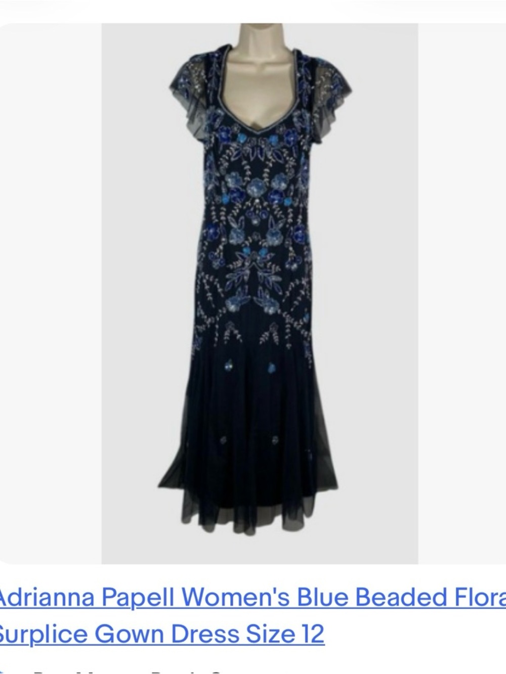 Adrianna Papell Navy Blue Beaded Floral Midi Dress